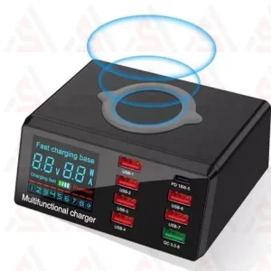 شارژرو تستر 8 پورت مجهز به فست شارژ وایرلس 100 وات