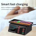 شارژرو تستر 8 پورت مجهز به فست شارژ وایرلس 100 وات